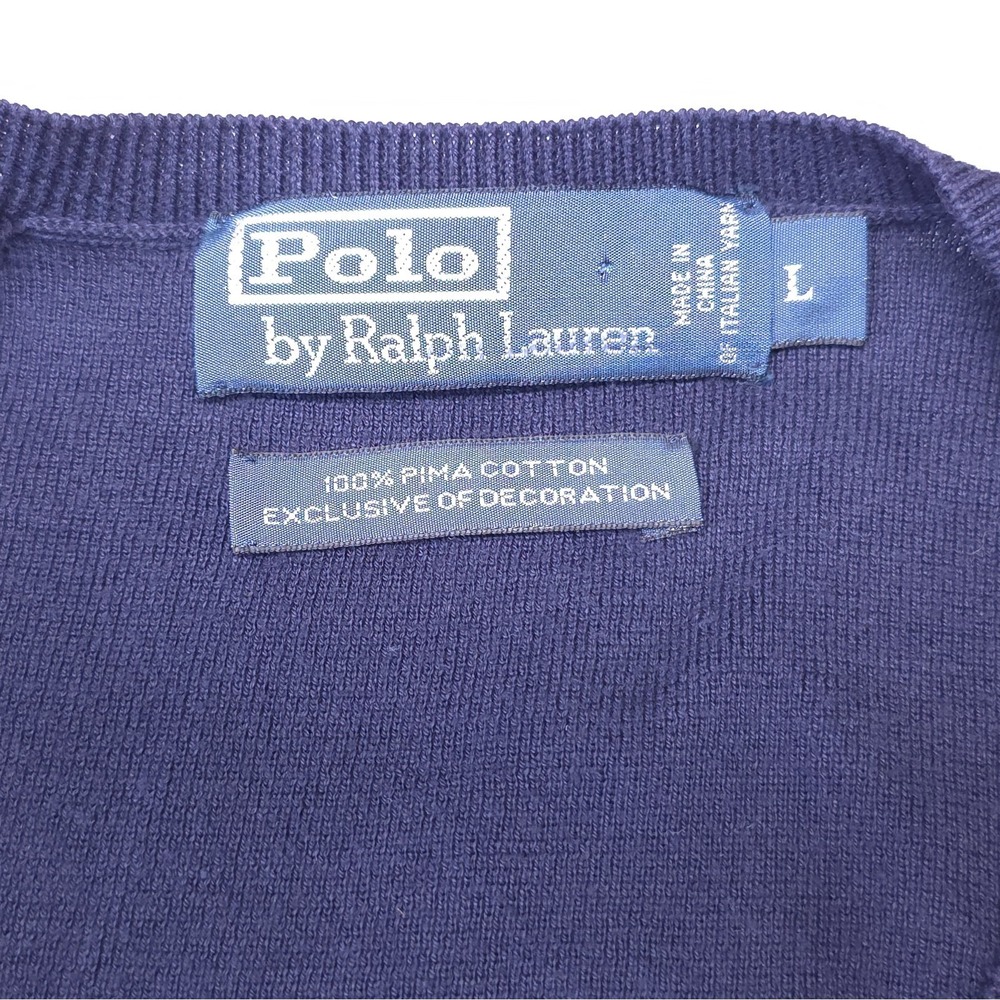 Polo Ralph Lauren Sweater Vest Men's Large Navy Blue V-Neck 100% Pima Cotton - Picture 3 of 7